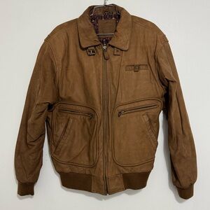 Vintage Mixed Blues Leather Suede Brown Women's Medium Biker Bomber Jacket